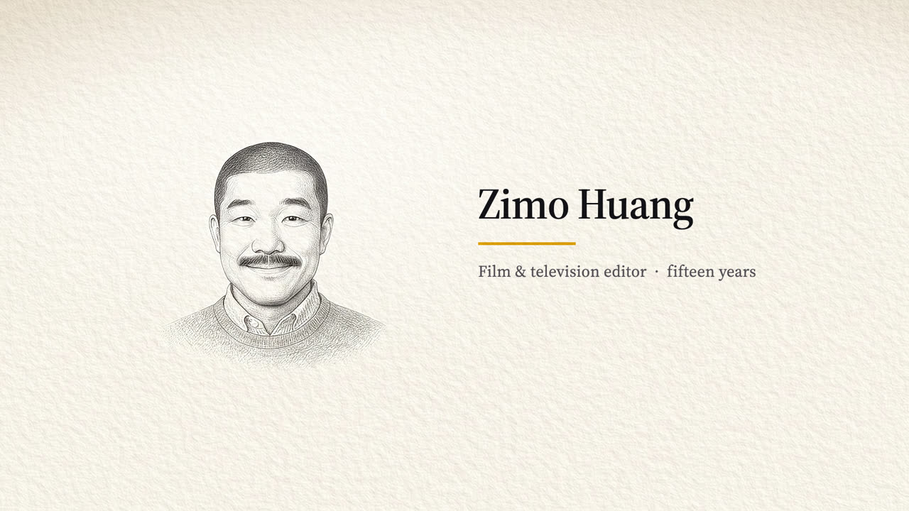 Zimo Huang — film and television editor, fifteen years.
